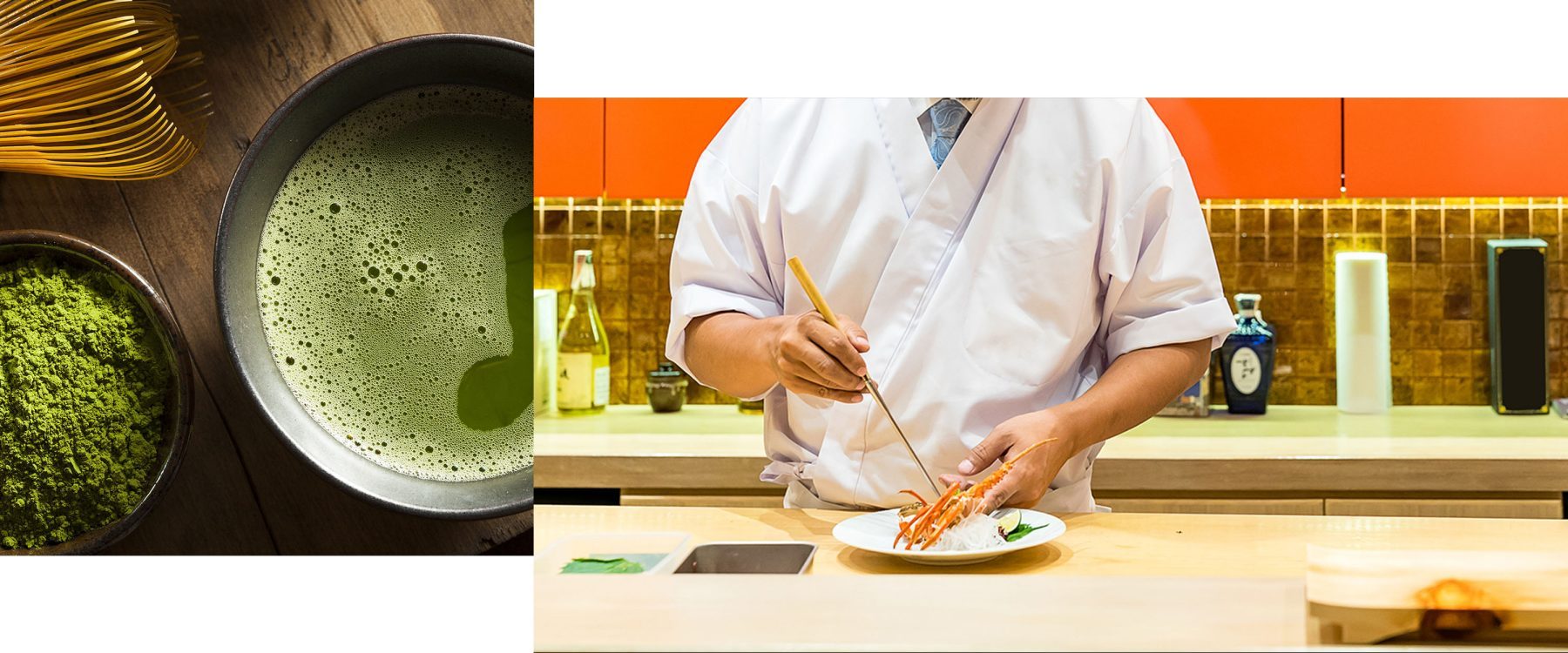 Food at a Ryokan hotel and Sushi chef preparing a meal
